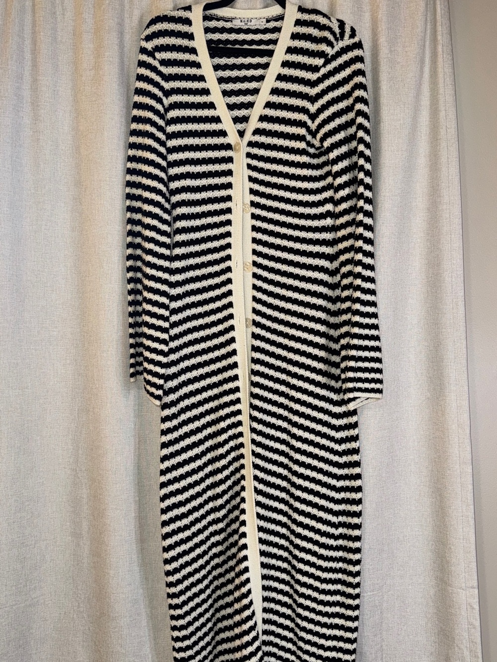 Black and White Long Sleeve Knitted Stripe Cardigan Dress
